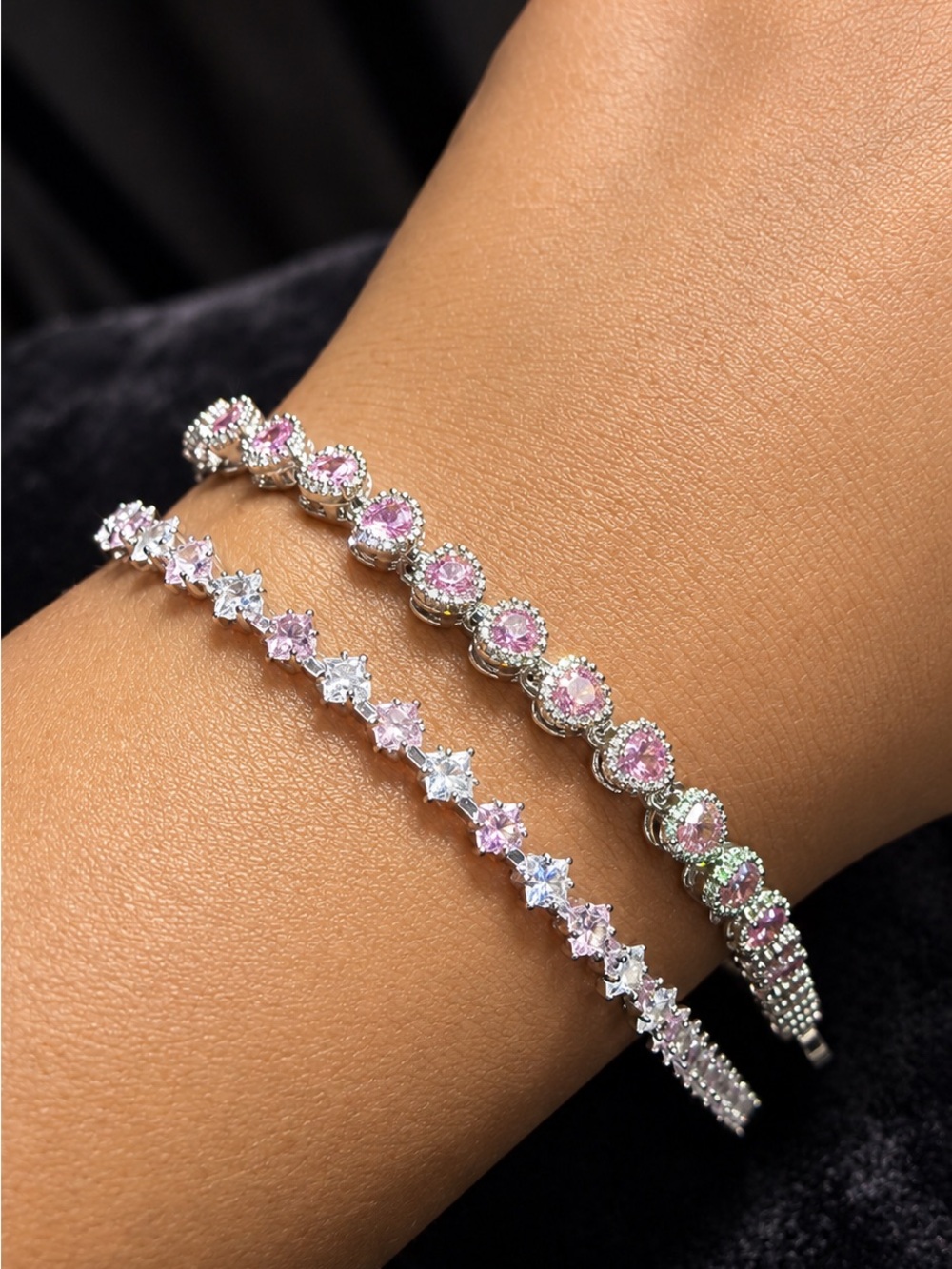 2-Piece Pink Crystal Bracelet Set